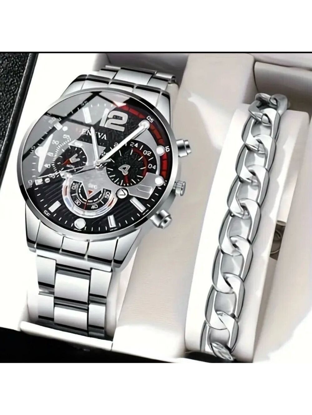 Geneva Men’s Classic Race Edition Watch + Link Bracelet Matching Set